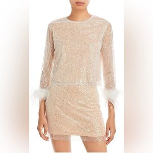 NWT Lucy Paris Womens Ava Sequined Feather Blouse & Ava Mesh Sequined Mini Skirt